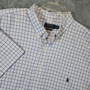 Polo Ralph Lauren Performance Shirt Mens 3XB White Blue Check Short Sleeve Pony